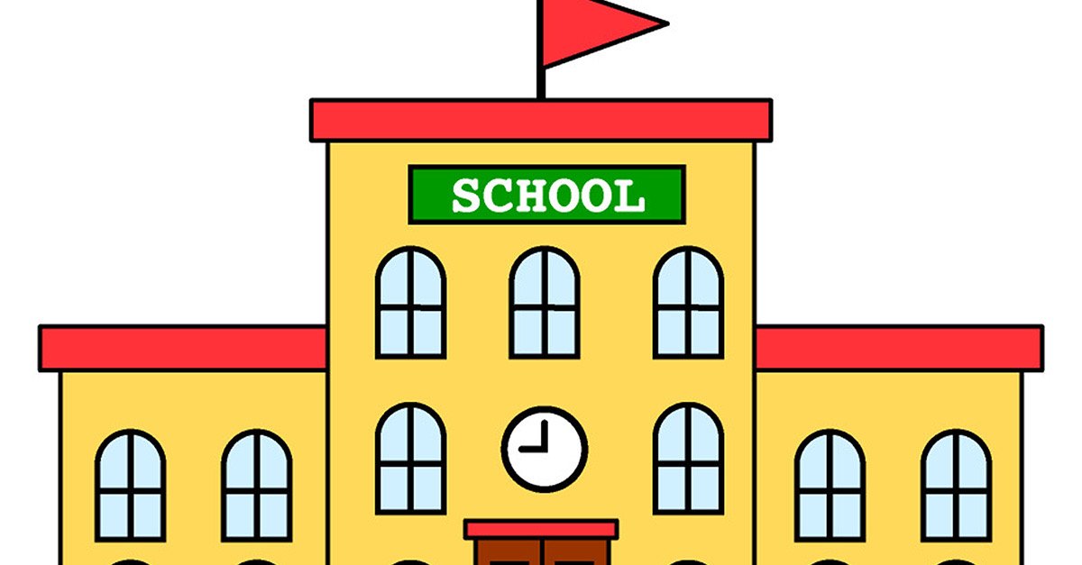 Education cartoon back to school beautiful school building with blue sky  and green yard. Vector layered for easy editing Stock Photo - Alamy