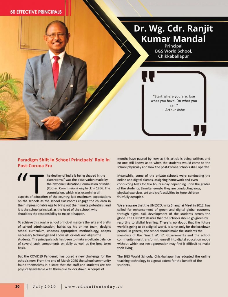 Wg. Cdr. Ranjit Kumar Mandal | Principal of BGS World School, Chikkaballapur
