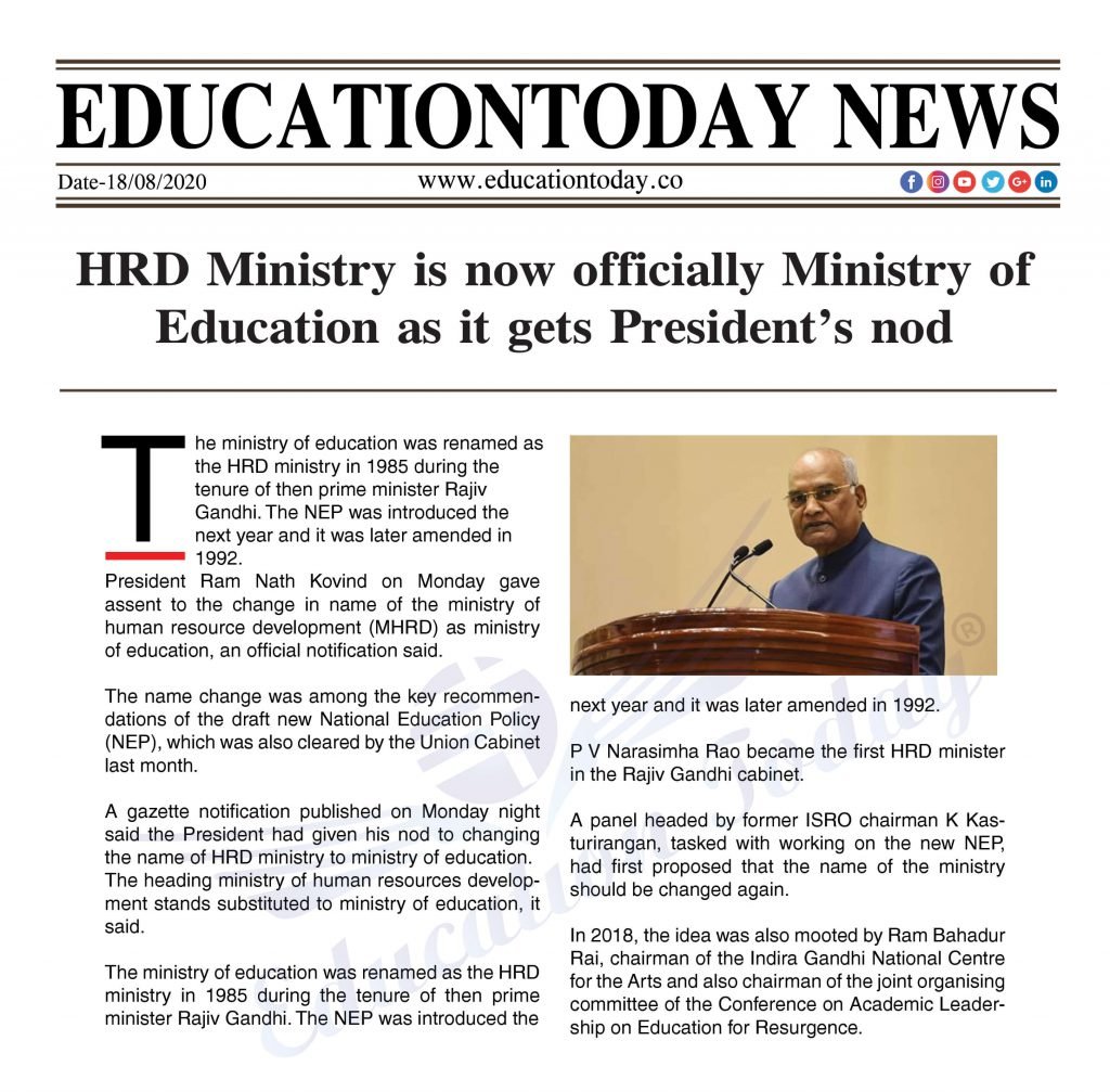 HRD Ministry is now officially Ministry of Education as it gets President’s nod