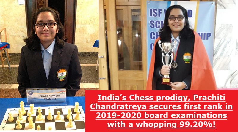 India’s Chess prodigy, Prachiti Chandratreya secures first rank in 2019-2020 board examinations with a whopping 99.20%!