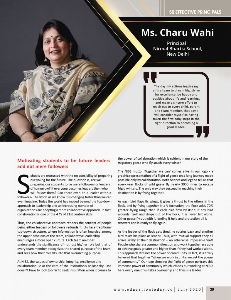 Effective Principals 2020 | Ms. Charu Wahi, Principal of Nirmal Bhartia School