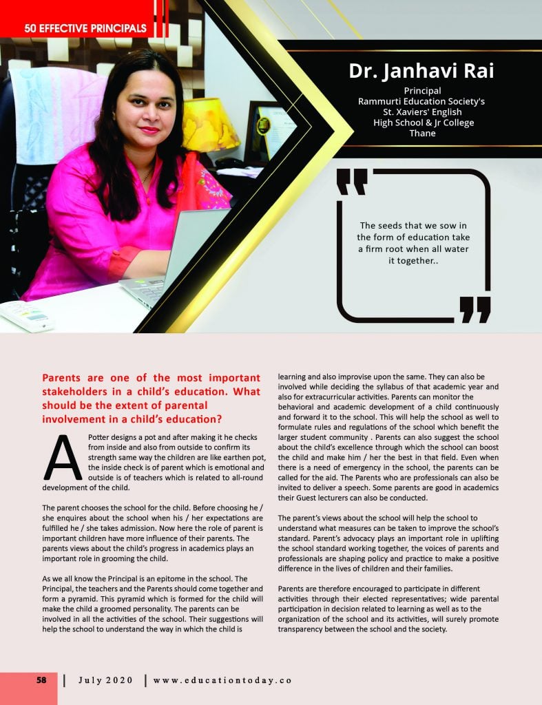 Effective Principals 2020 | Dr. Janhavi Rai, Principal of St. Xaviers English High School & jr College