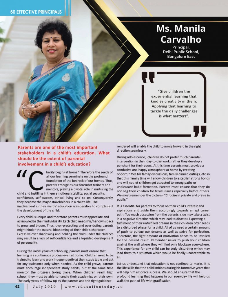 Effective Principals 2020 | Ms. Manila Carvalho, Principal of Delhi Public School