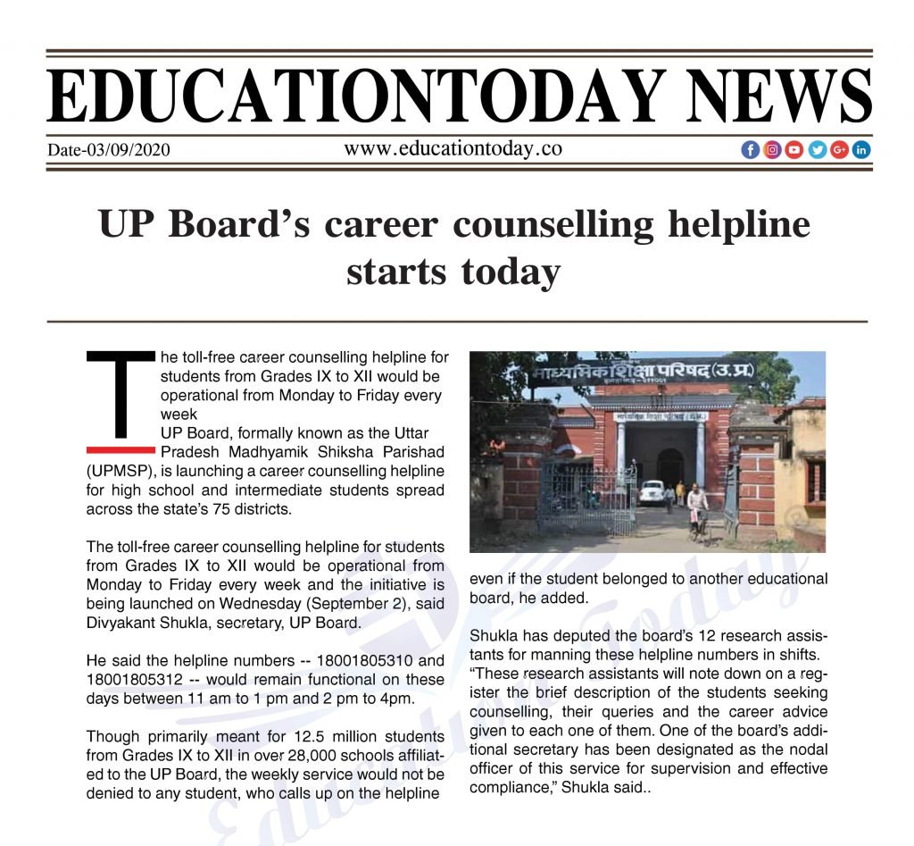 UP Board’s career counselling helpline starts today