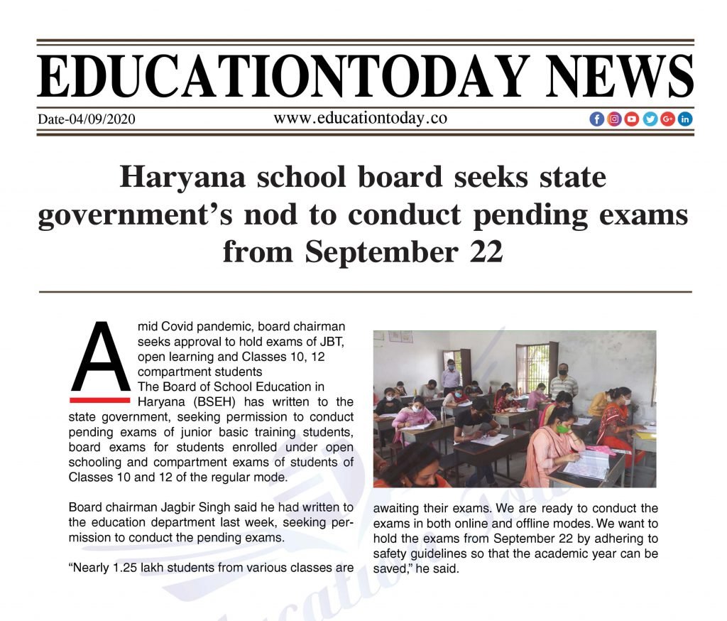 Haryana school board seeks state government’s nod to conduct pending exams from September 22