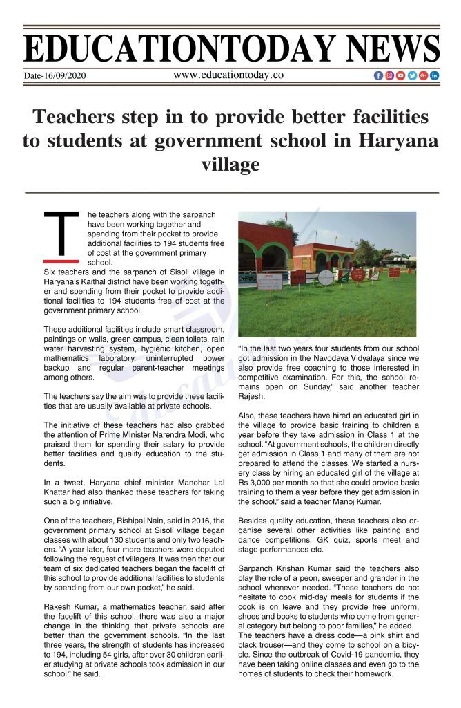 Teachers step in to provide better facilities to students at government school in Haryana village