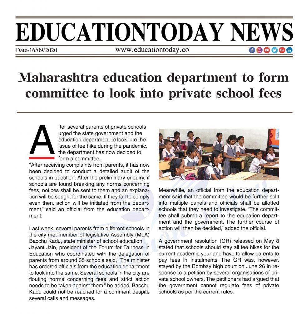 Maharashtra education department to form committee to look into private school fees