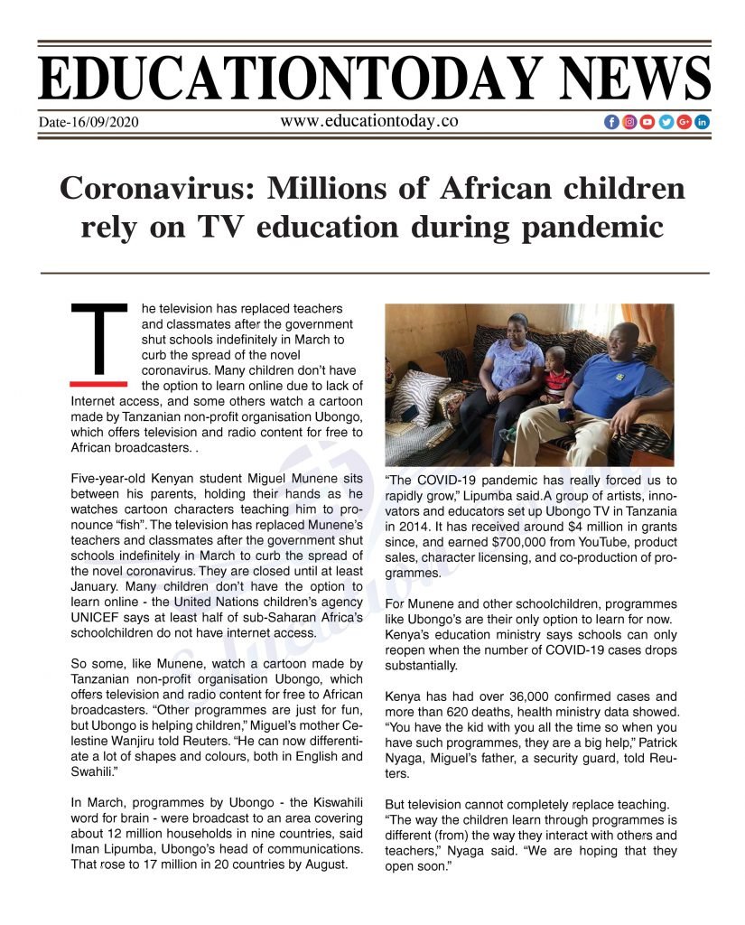 Millions of African children rely on TV education during pandemic