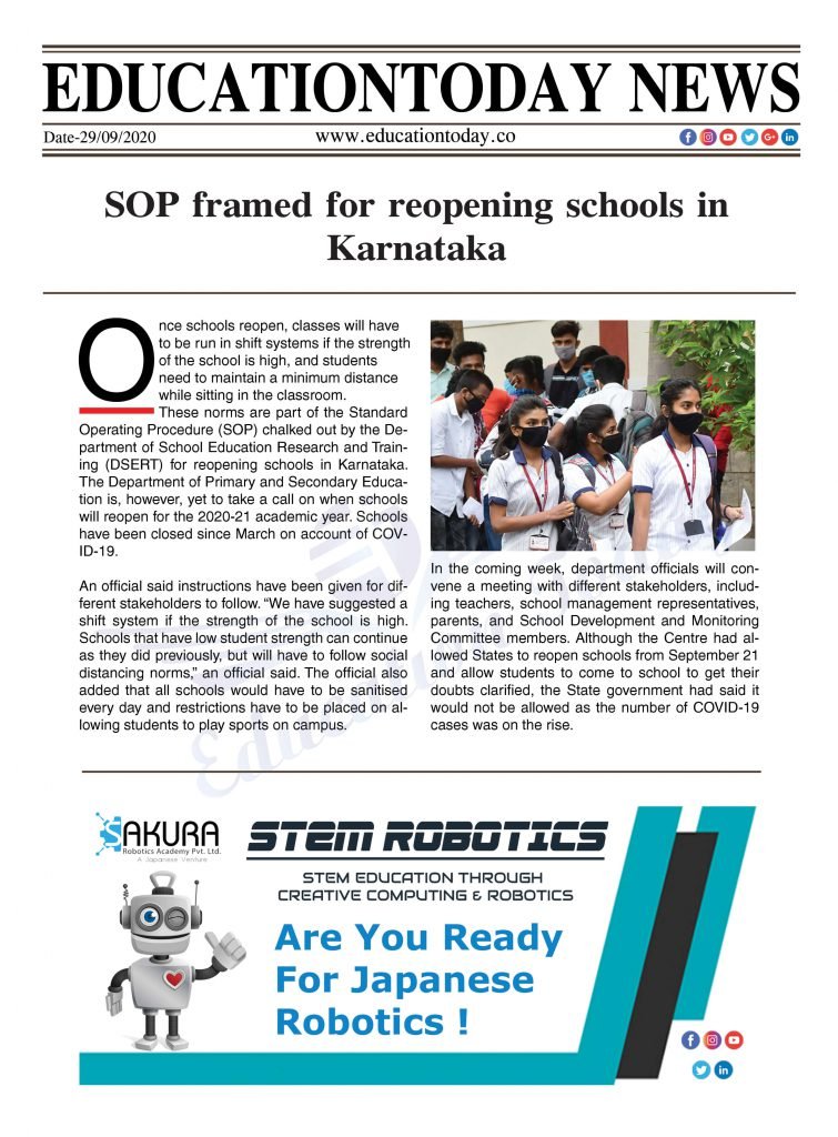 SOP framed for reopening schools in Karnataka