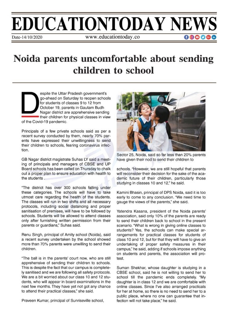 Noida parents uncomfortable about sending children to school