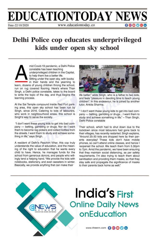 Delhi Police cop educates underprivileged kids under open sky school