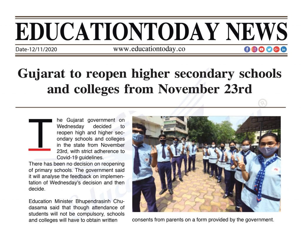 Gujarat to reopen higher secondary schools and colleges from November 23rd 