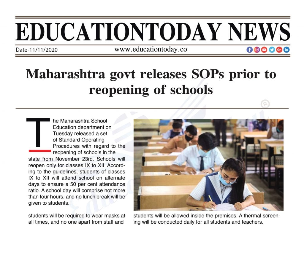 Maharashtra Govt Releases SOPs Prior To Reopening Of Schools ...