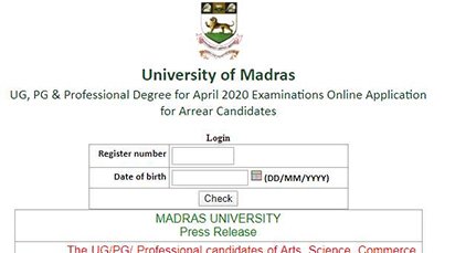 Madras University April 2023 exam registration begins for UG, PG arrear students